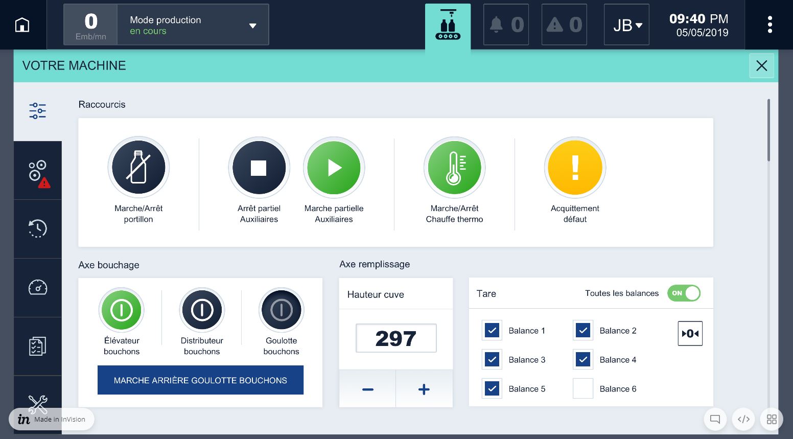 A screen of the New HMI – Production Mode